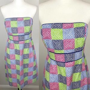 Vineyard Vines Strapless Whale Colorblock Patchwork Dress Size 10
